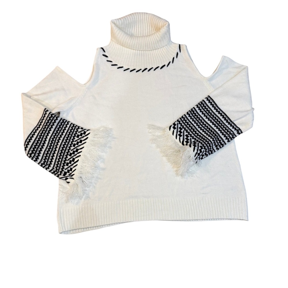 VENUS 2X Cold Shoulder‎ Turtleneck Sweater Fringe Nordic Boho Winter
